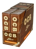OCB Virgin Slim Unbleached (Braun) + Tips - 109x44mm - 32 Blatt und 32 Tips pro Heftchen